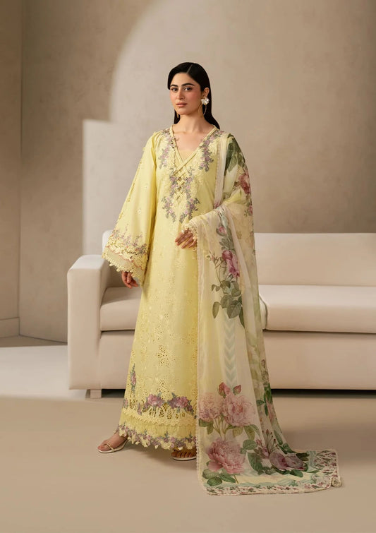 E CRAFT - Chickenkari Lawn With Chiffon Dupatta '26 By Elaf