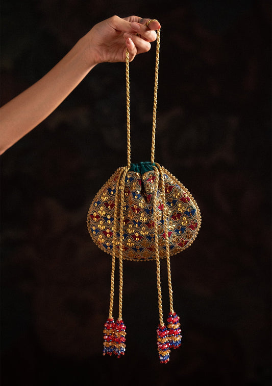 TEAL MULTI SILK POTLI