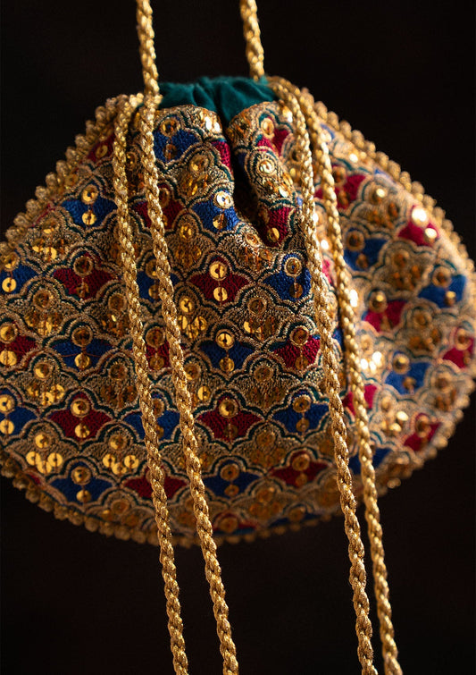 TEAL MULTI SILK POTLI