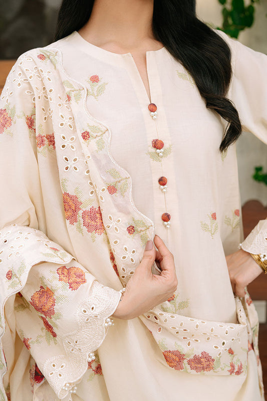 The Monsoon By Cross Stitch - SUNSET ORCHARD-3PC EMBROIDERED CAMBRIC SUIT