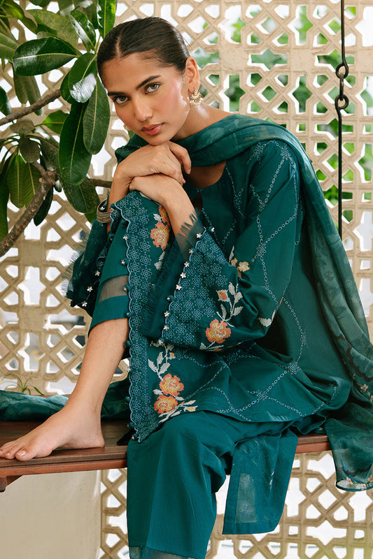 The Monsoon By Cross Stitch - VIBRANT SPRUCE-3PC EMBROIDERED CAMBRIC SUIT
