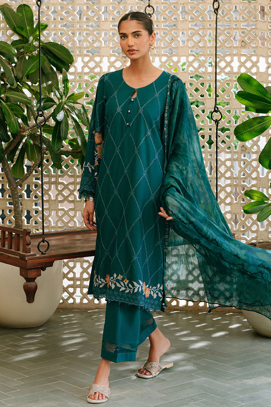 The Monsoon By Cross Stitch - VIBRANT SPRUCE-3PC EMBROIDERED CAMBRIC SUIT